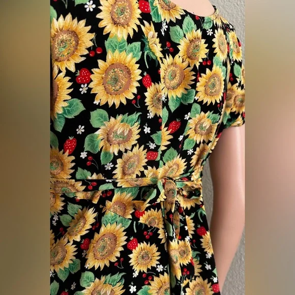 Vintage Sunflower Print Maxi Dress - 90s Y2K modest Women small - Picture 5 of 8